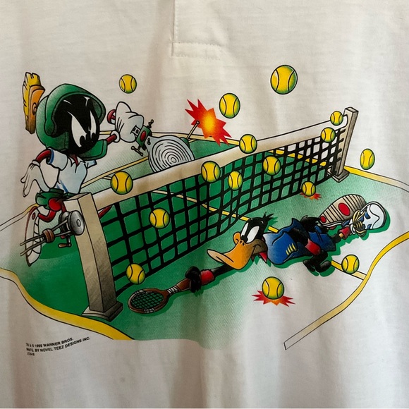 Vintage 90s Novel Teez Warner Bros Daffy and Marvin Graphic Polo Shirt - Picture 2 of 6